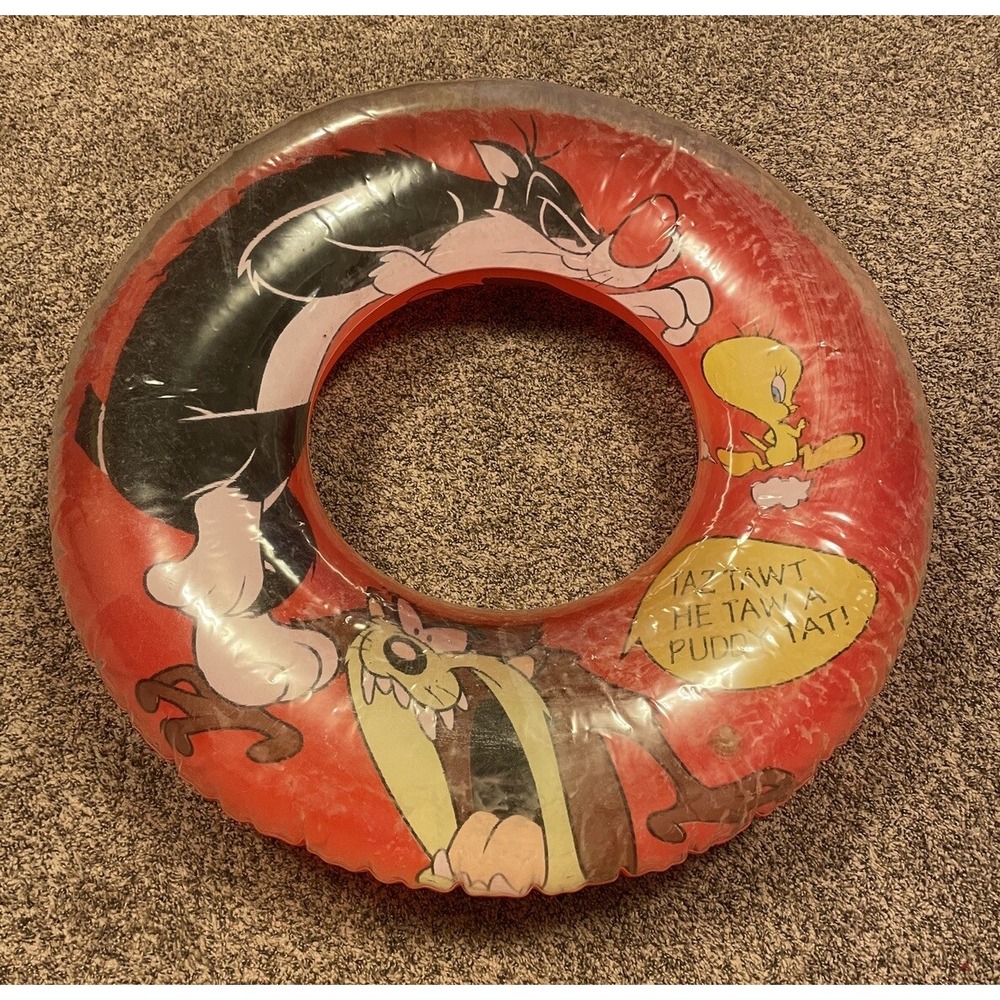 Vintage Looney Tunes 28" Inflatable Inner Tube Wet Set Sylvester Taz Tweety